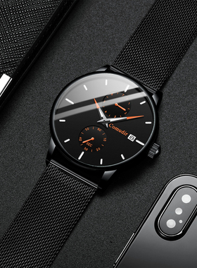 2021超薄机芯手表男士简单商务防水夜光双日历非机械镜面石英手表