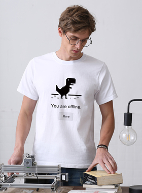 短袖t恤谷歌chrome断网小恐龙404白色纯棉学生夏季搞笑程序员衣服