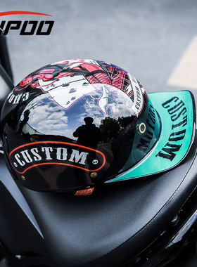 3C认证摩托车头盔电动车机车夏季半盔男女棒球帽骑行哈雷复古瓢盔