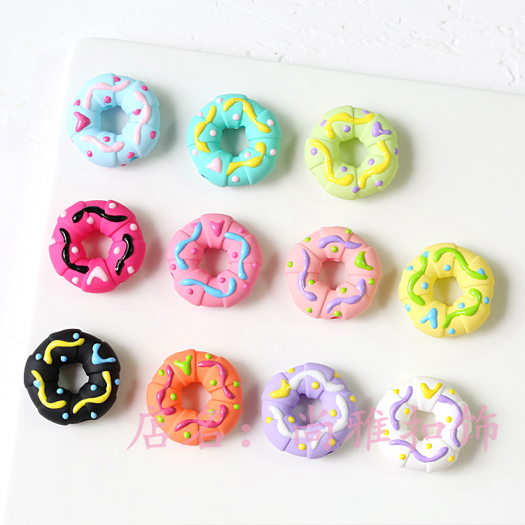 5个装 多巴胺手感漆甜甜圈款式直孔手绘串珠  25mm手机链装饰材料