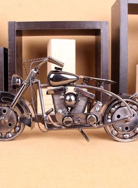 创意纯金属摩托装饰品工艺品铁艺大号摩托车模型摆件男生礼物包邮