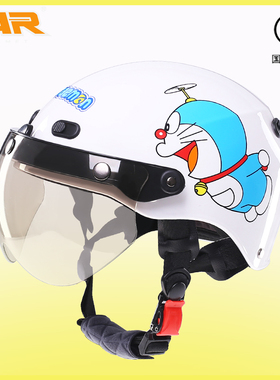 VAR新国标3C认证哆啦A梦电动摩托车头盔男电瓶车女夏季半盔安全帽