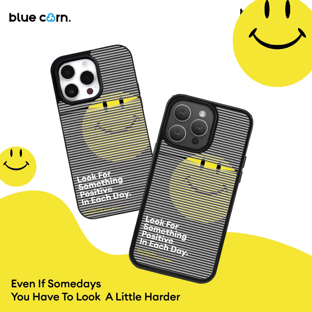 【bluecorn】正能量笑脸灰色简约百叶窗效果防摔适用于苹果iPhone 15/14/13/Pro/Max可爱手机壳magsafe磁吸