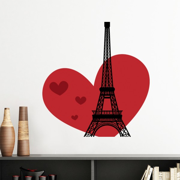爱心埃菲尔铁塔法国地标图案墙贴壁纸房间贴花