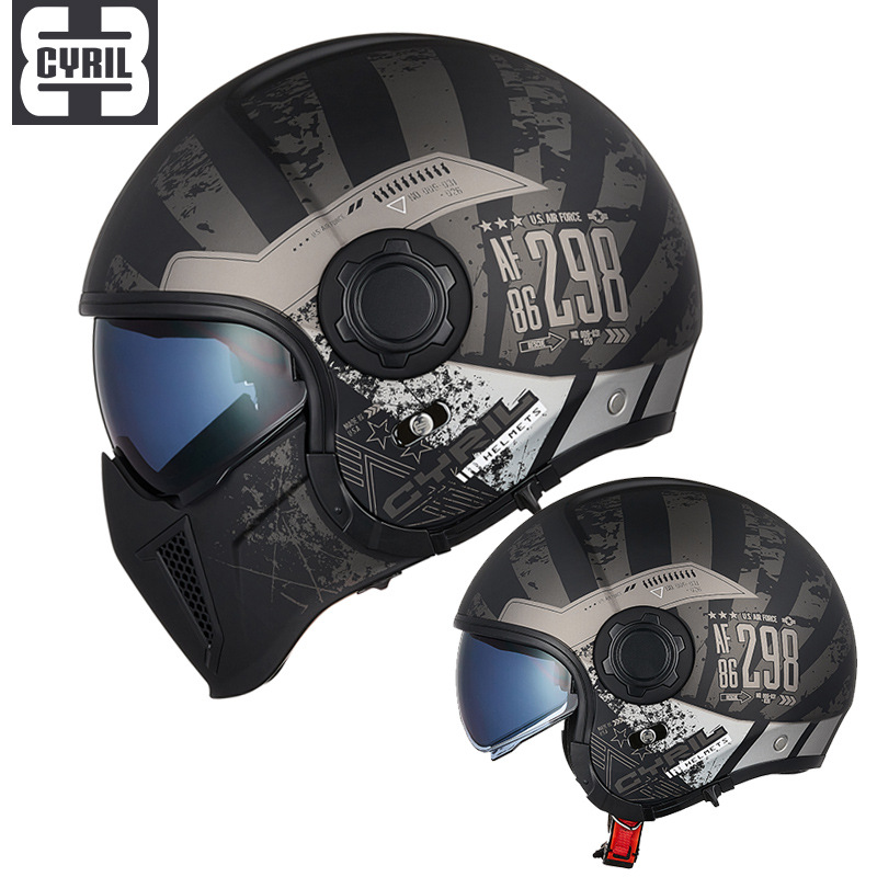 CYRIL赛罗黑武士摩托车复古头盔可组合全盔男女四季街机车战士盔