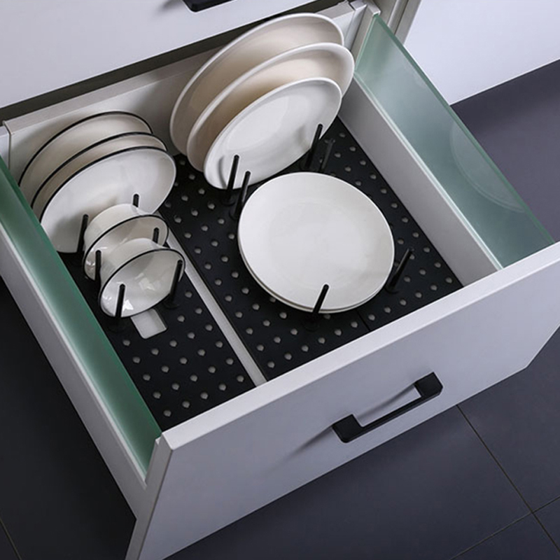 可伸缩自由拆卸调节抽屉式12杆分隔收纳沥水碗架厨房置物整理架