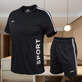 新款夏季健身短袖T恤男速干衣服跑步宽松薄款健身运动服大码套装
