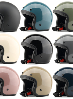 台湾EVO精装黑边纯色复古安全帽摩托车成人头盔卡通男女保暖3/4盔