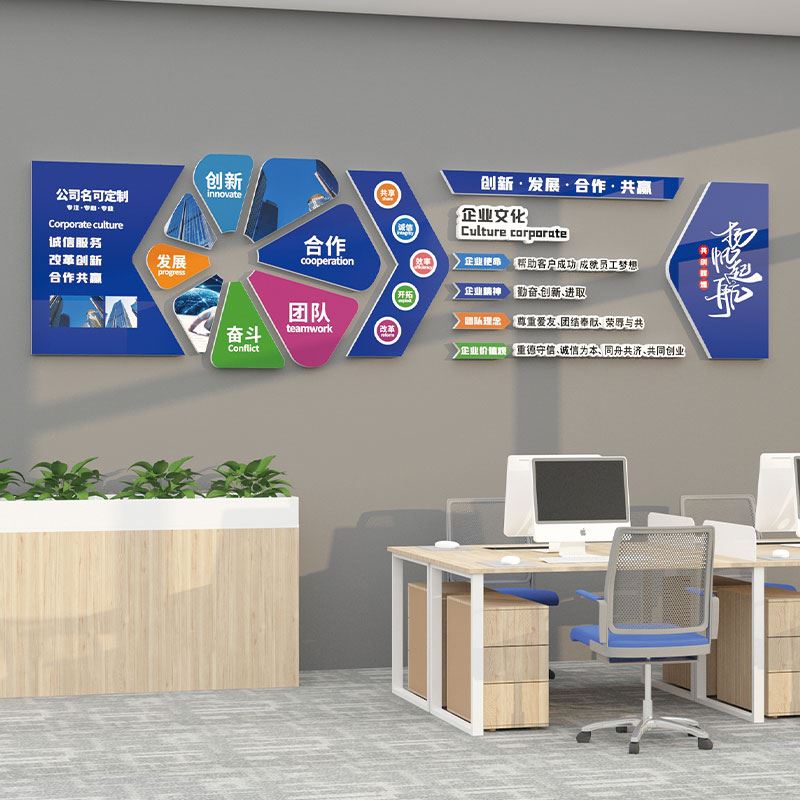 公司团队形象背景墙贴设计激励志标语办公室墙面装饰布置企业文化