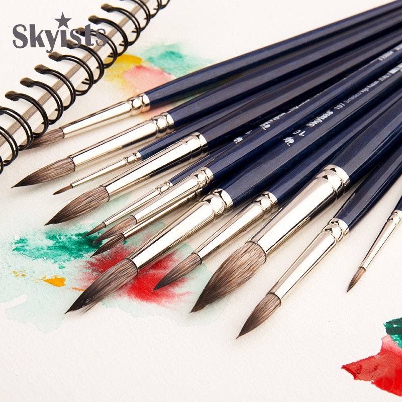 Skyists新概念107贡多拉系列黑蓝杆喀山灰鼠毛混合毛水彩画笔