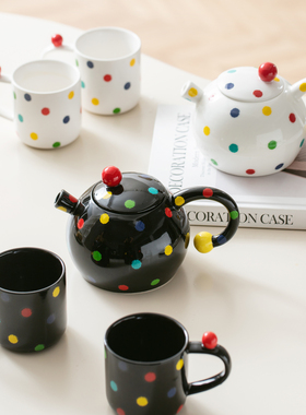 复古彩色波点一壶两杯家用客厅陶瓷小众创意水壶高颜值精致茶具