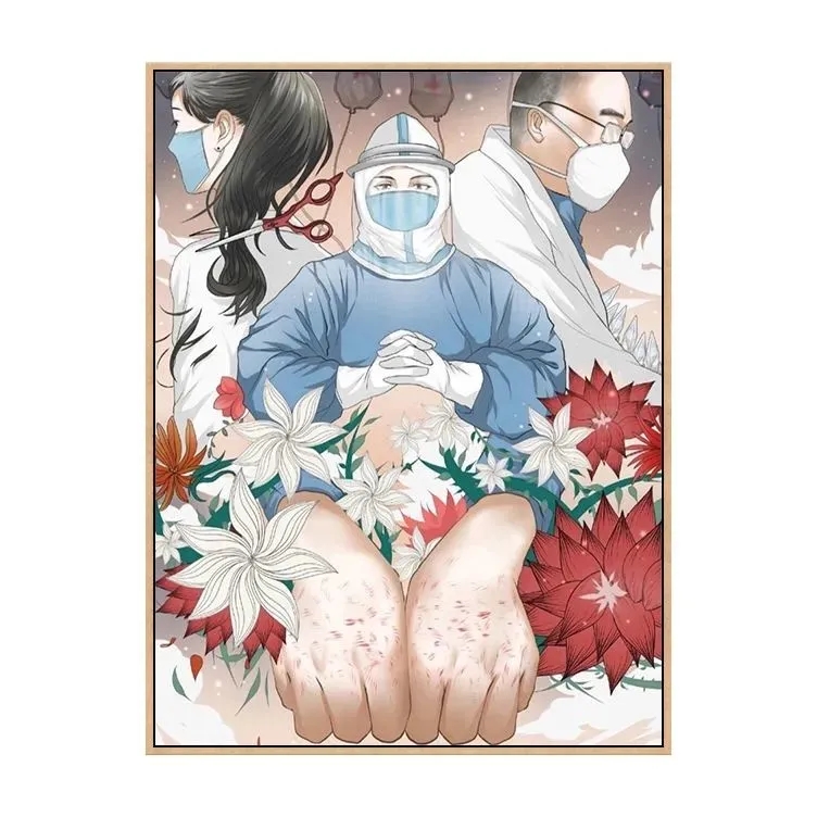 抗疫大白的逆行者diy数字油画中国抗疫英雄手绘涂色减压装饰丙烯