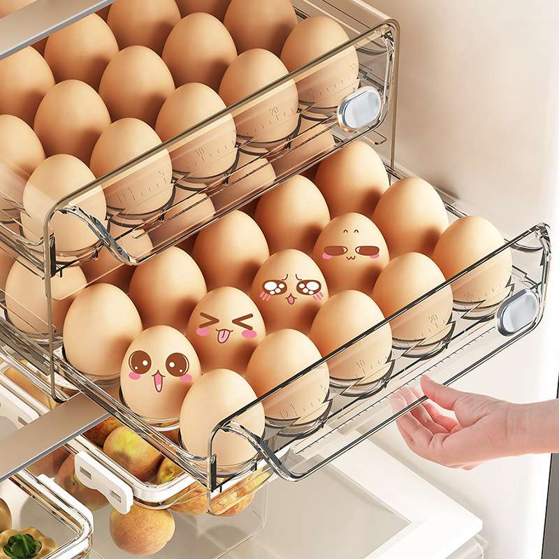 鸡蛋收纳盒厨房冰箱保鲜鸡蛋盒塑料透明多规格双层抽屉式鸡蛋盒