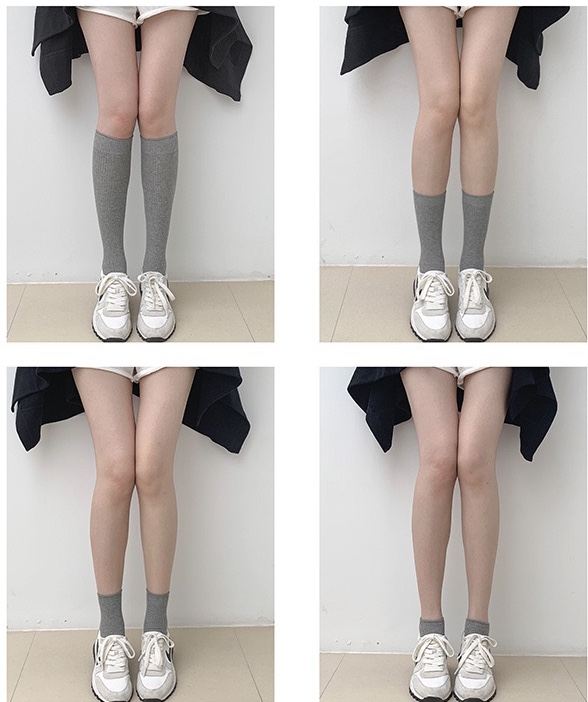 四种长度袜子女黑白色棉质中筒袜灰色学院风高筒袜显瘦小腿袜短袜