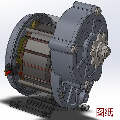 24v直流电动机带1级直齿轮减速器3D三维几何数模型定转子有刷电机
