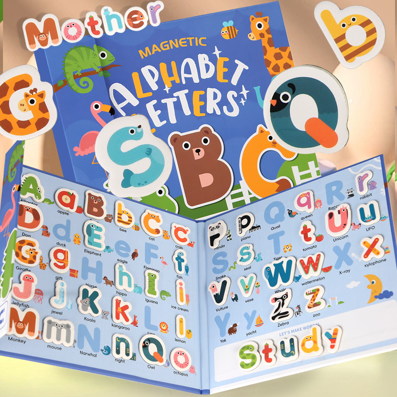 26个英文字母磁力贴教具认知书儿童拼音冰箱贴幼儿识字安静书玩具
