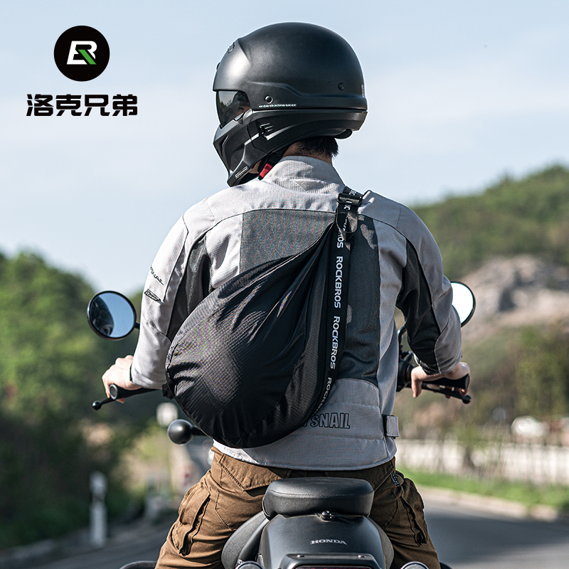洛克兄弟摩托车头盔包便携背包篮球收纳袋置物机车电动车通勤网兜
