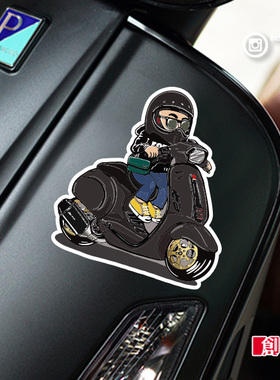 卡通踏板骑士趣味反光摩托车贴纸适用于比亚乔头盔装饰车身划痕贴