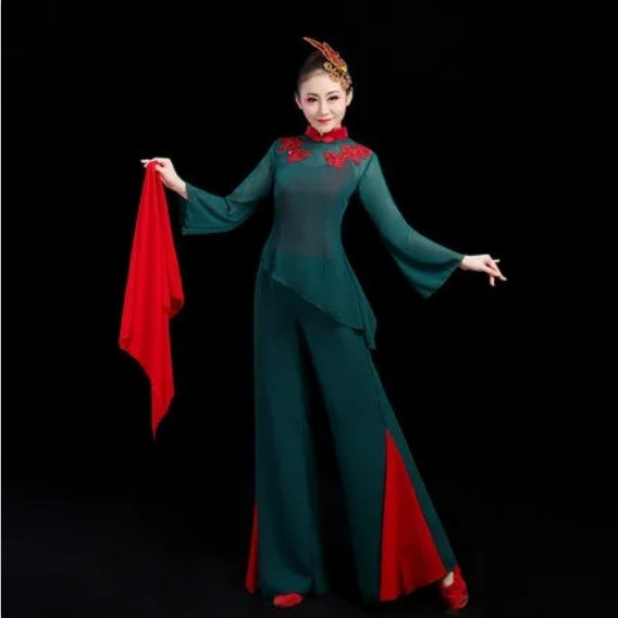 2023新款映山红秧歌舞蹈服装飘逸广场舞扇子舞古典舞演出服女套装