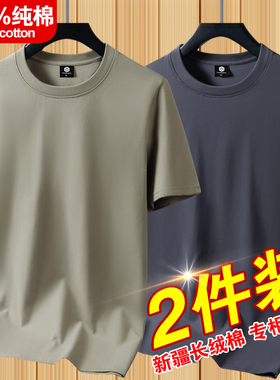 100%纯棉新疆夏季短袖t恤男新款纯色宽松大码体恤半袖打底衫t上衣