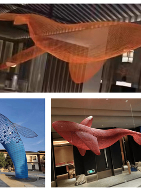 定制不锈钢镂空鲸鱼雕塑酒店商场铁艺网格海洋动物悬挂海豚装饰品