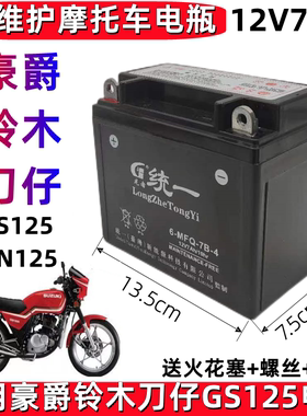 适用铃木王老款GS125刀仔男士摩托车统一免维护蓄电池12V7A干电瓶