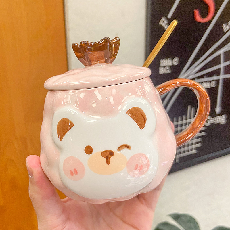 ins韩式可爱小熊皇冠陶瓷杯个性创意潮流咖啡杯子卡通动物马克杯
