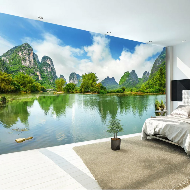 桂林山水大型壁画客厅沙发电视背景墙布山清水秀漓江风景墙纸定制