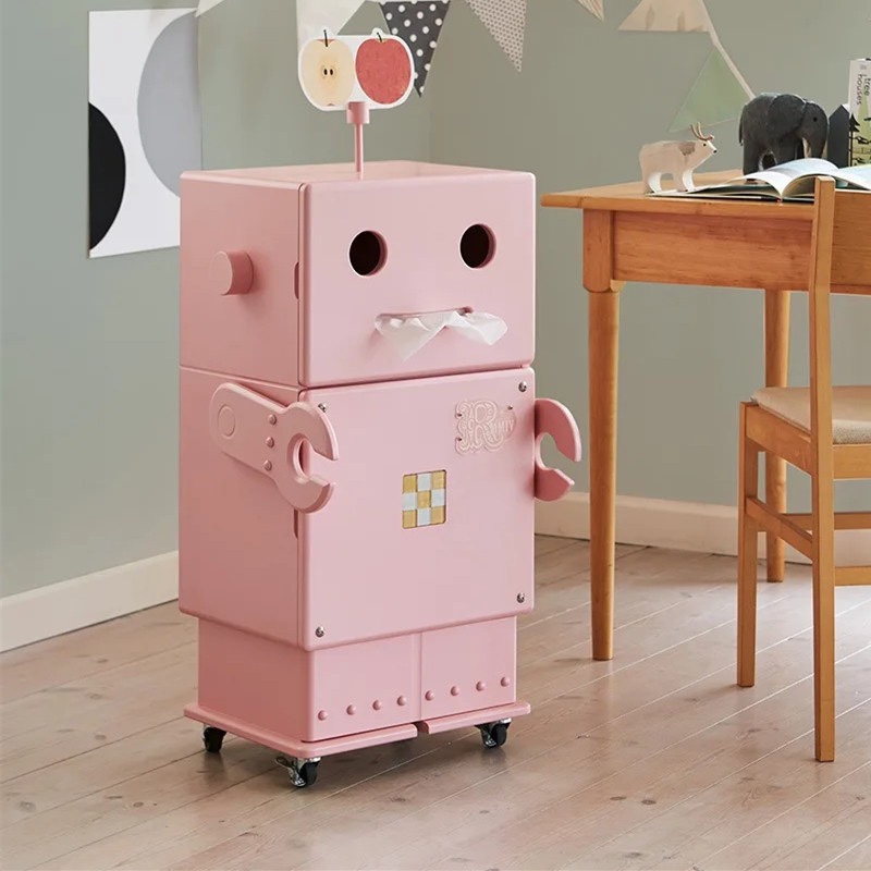 实木儿童书柜机器人卡通收纳柜储物柜沙发客厅边柜带轮子可移动