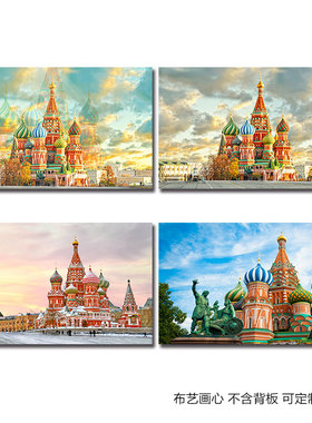 俄罗斯装饰画圣彼得堡城市风景冬宮挂画莫斯科红场建筑海报打印