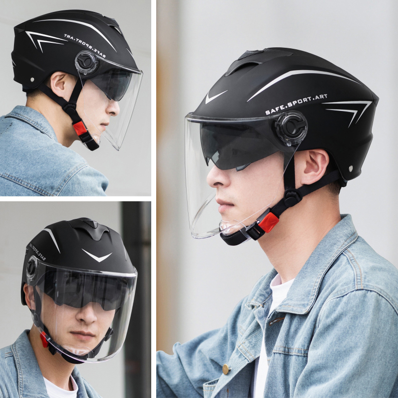 踏板摩托车头盔男式夏盔电动车品牌安全盔3c双镜片防晒透风半盔潮
