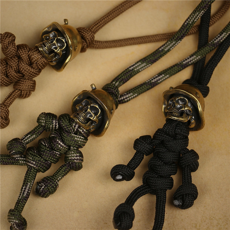 速发摩托车钥匙挂绳复古黄铜骷髅伞绳吊坠机车钥匙扣男个性创意钥