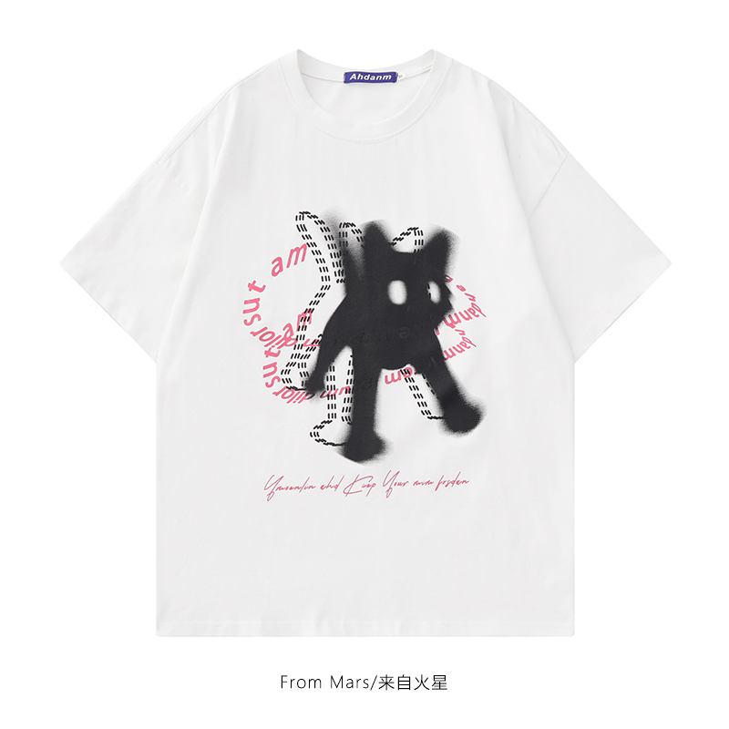 From Mars 震惊猫猫 创意抽象猫咪字母印花圆领短袖T恤宽松男女bf