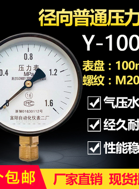 杭州富阳自动化仪表二厂Y100 Y60压力表气压表径向轴向蒸汽水压表