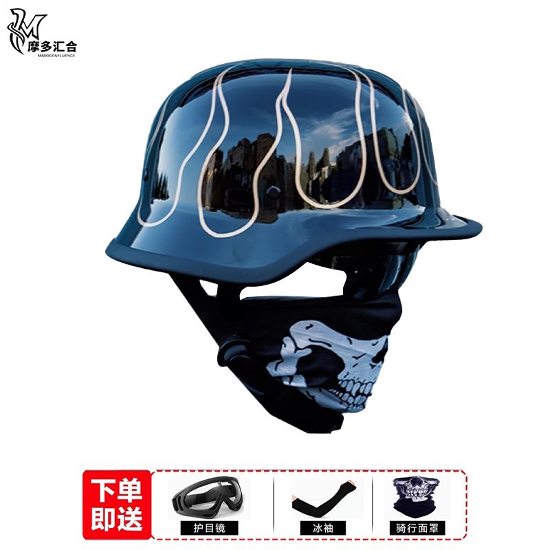 摩托车头盔复古男夏季透气轻量化3C认证骑行夏天巡航踏板机车瓢盔