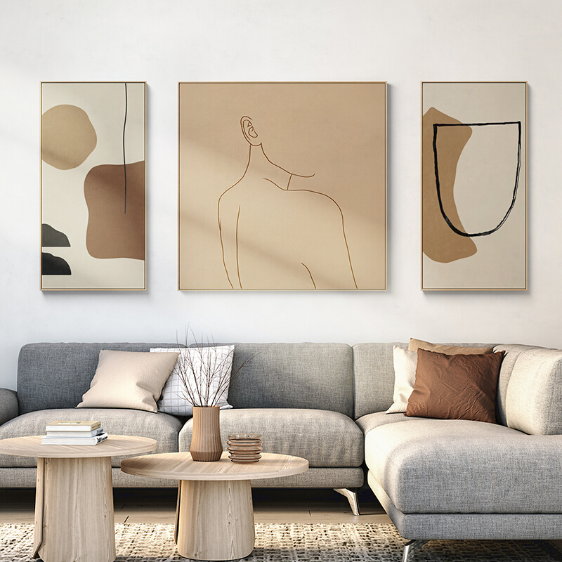 现代轻奢客厅人物三联装饰画线条素描抽象创意组合壁画大气挂画