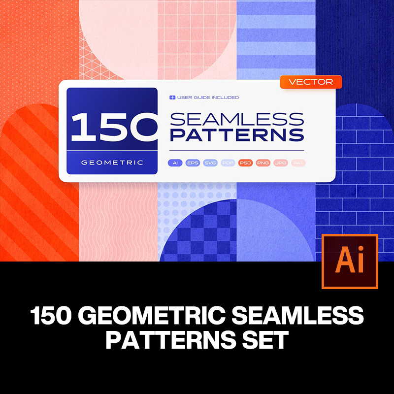 150款时尚简约抽象几何图形无缝拼接印花图案设计ai矢量设计素材