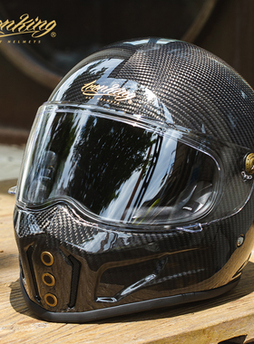 赛博朋克机车头盔碳纤维全盔复古机车头盔男士摩托车悍匪头盔3c证