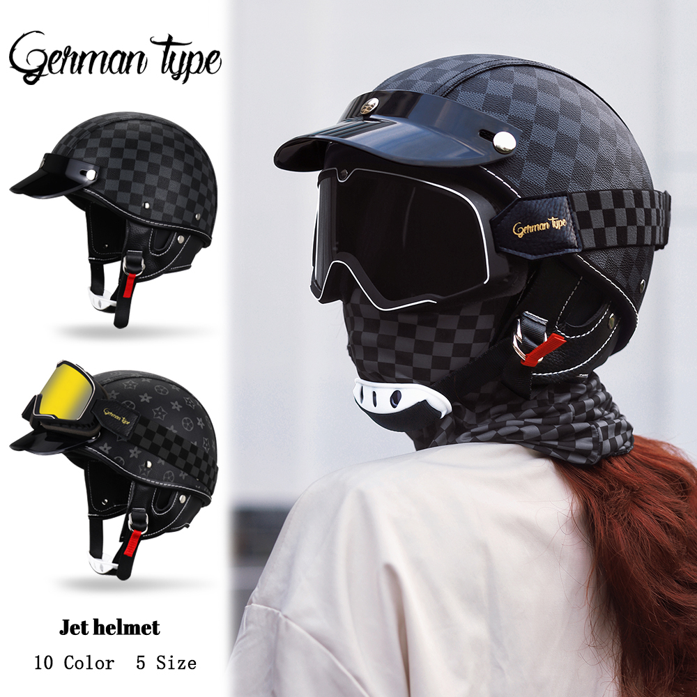 3C美式复古摩托车头盔机车半盔适用于电动车安全帽四季骑行跑盔