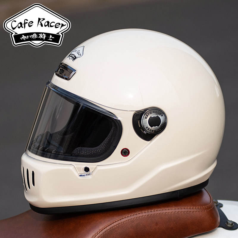 咖啡骑士头盔碳纤维复古全盔V8巡航哈雷机车摩托车男女4xl大码