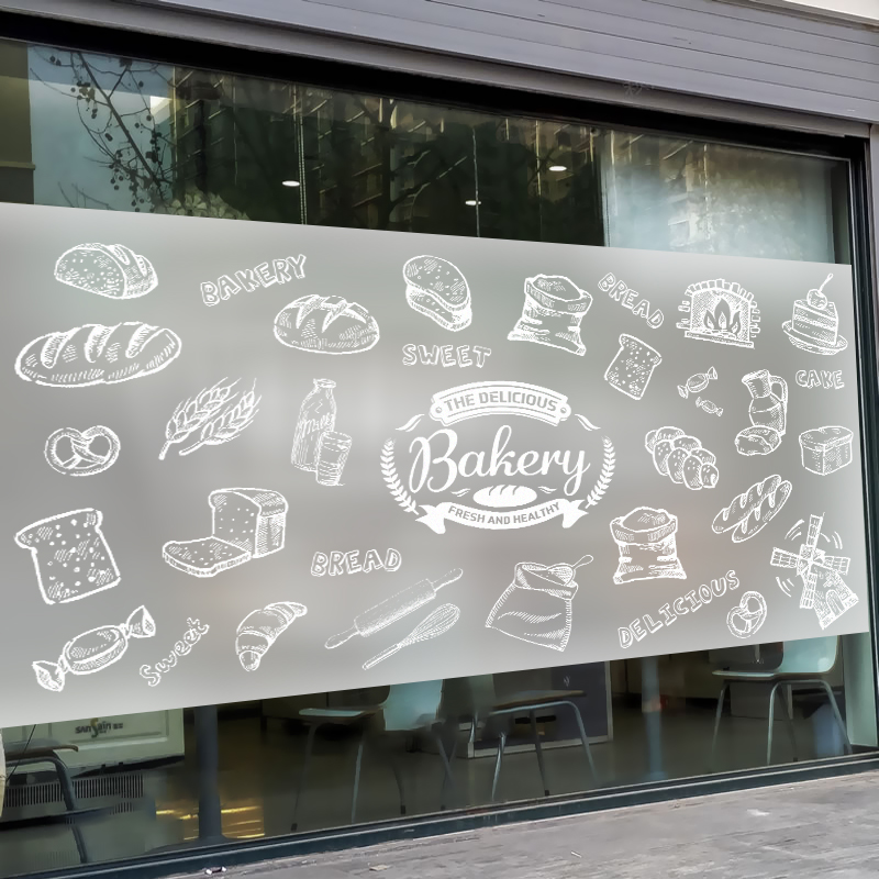创意烘焙店铺面包蛋糕甜品点心西饼屋橱窗玻璃门免胶磨砂静电贴膜