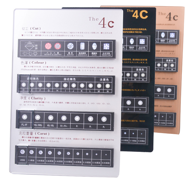 黑色钻石4c牌展示牌亚克力板鉴定牌裸钻切工牌展示标准讲解工具牌