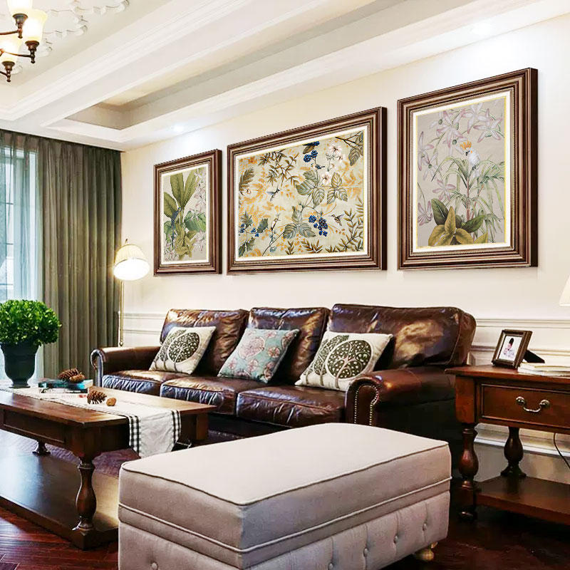 客厅装饰画美式三联法式复古壁画正品油画肌理欧式沙发背景墙挂画