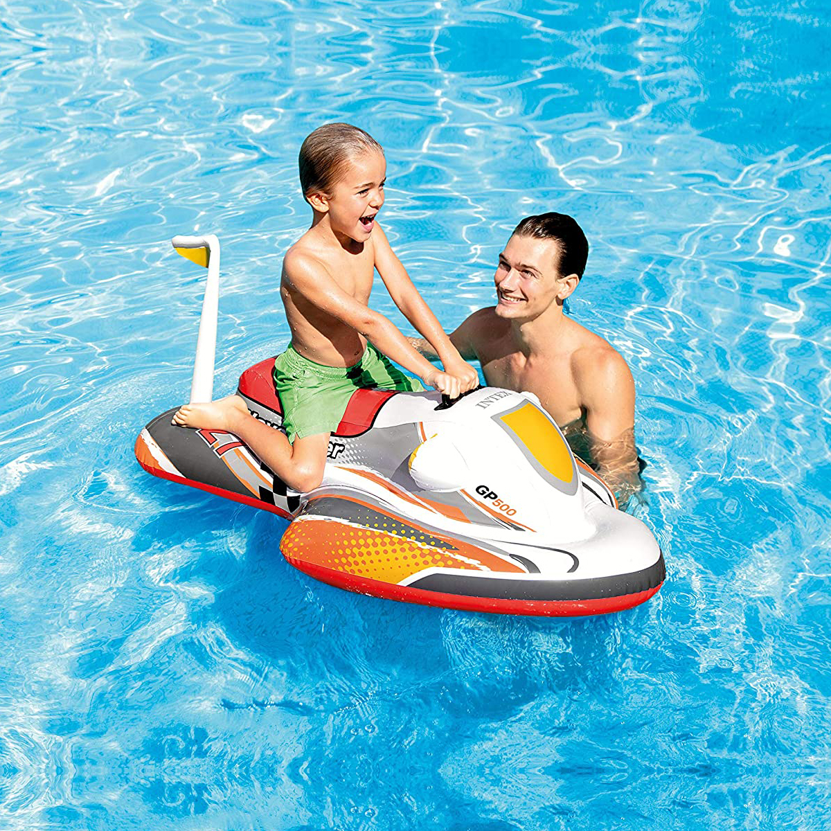 INTEX儿童漂浮摩托艇水上充气坐骑玩具宝宝游泳圈浮排浮床气垫