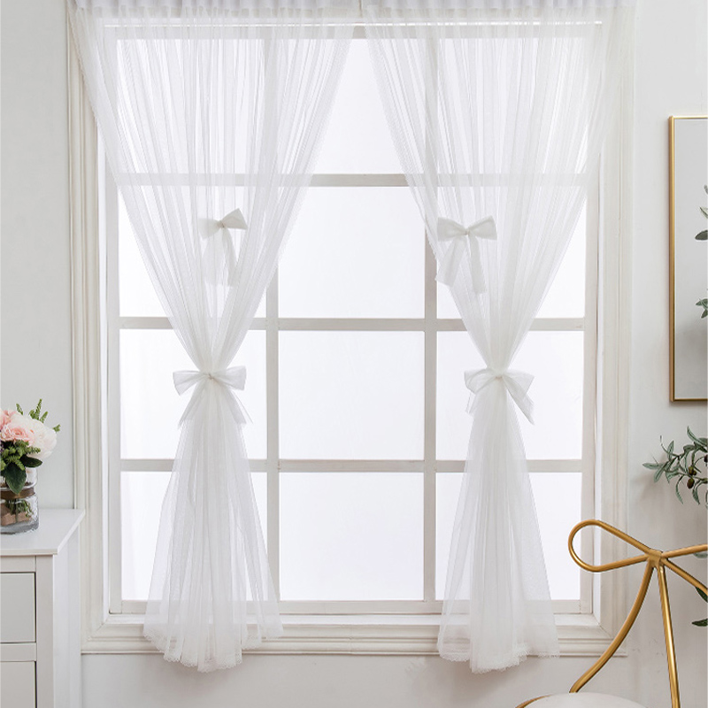 窗纱自粘式免打孔安装魔术贴白纱帘卧室客厅飘窗阳台薄纱成品窗帘