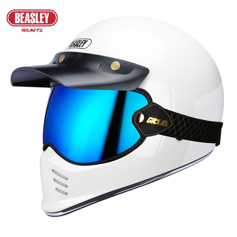 新BEASLEY比斯力复古头盔男哈雷摩托车头盔夏季机车拉力全盔女蓝