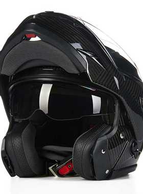 新中国台湾瑞狮摩托车头盔男双镜片揭面盔全盔碳纤维机车跑盔越野