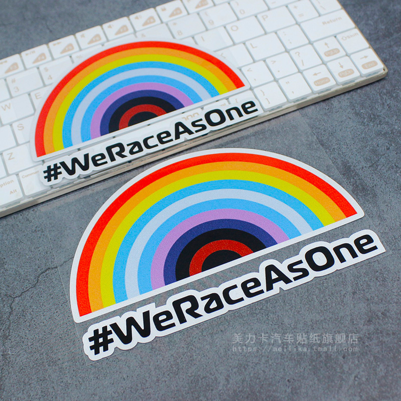 赛车运动彩虹#WeRaceAsOne个性创意反光贴电动摩托车队汽车贴纸