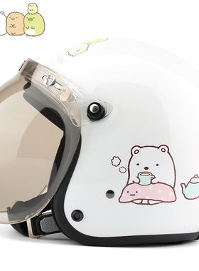 台湾华泰角落小伙伴白色头盔电动摩托车成人头盔女保暖防晒冬季