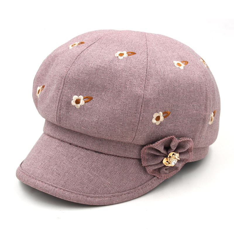 春秋季妈妈八角帽布款花朵贝雷帽休闲时尚女士旅游帽显年轻帽子